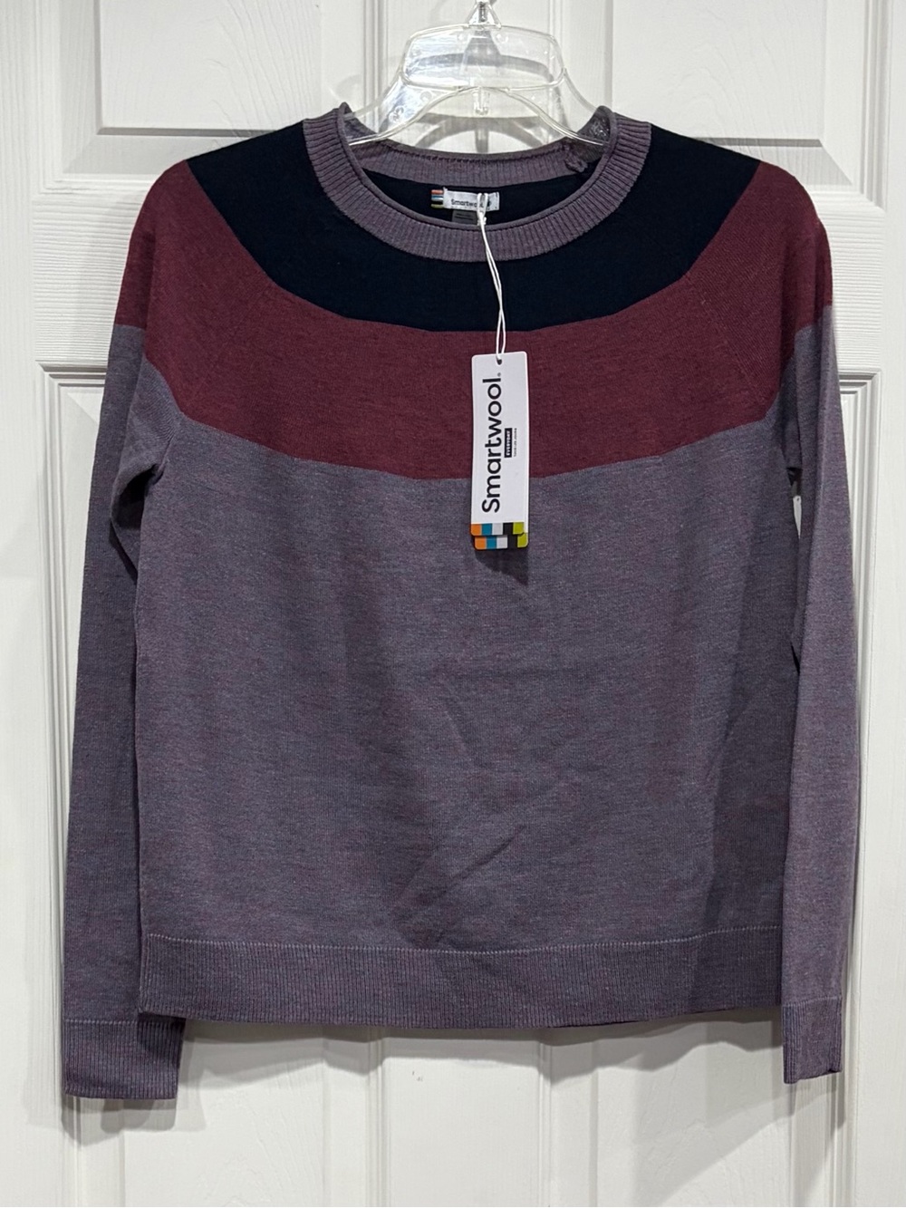SmartWool Women's XS Edgewood Color-Block Sweater Wool Purple NWT Knit Relaxed